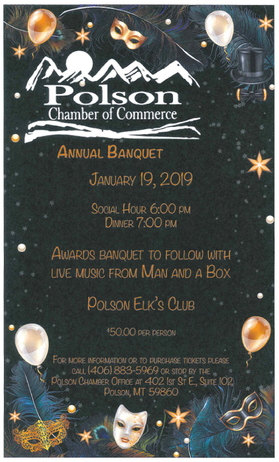 A flyer for the annual banquet of the polson chamber of commerce.