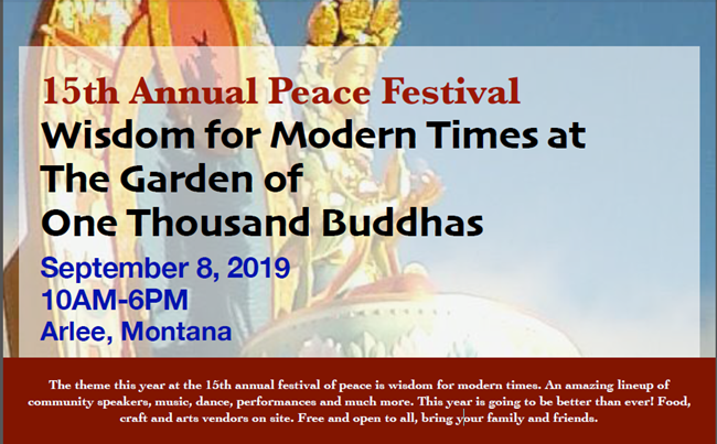 The flyer for the 15th annual peace festival at the garden of thousand buddhas.