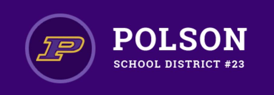 Polson school district logo on a purple background.